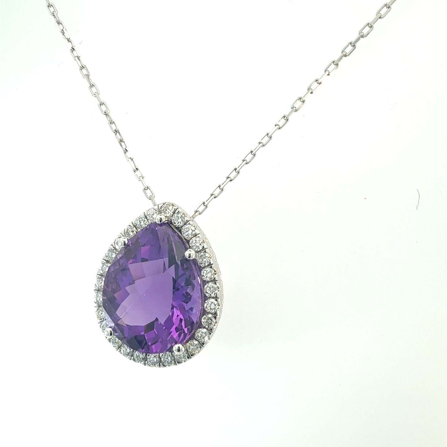 Natural Amethyst Diamond Halo Pendant 18" 14k Gold 9.89 TCW Certified $5,950 601540