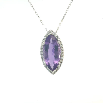 Natural Amethyst Diamond Halo Pendant 18" 14k Gold 11.24 TCW Certified $5,950 601542