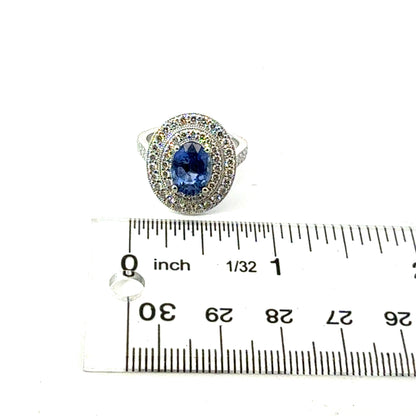 Natural Sapphire Diamond Ring Size 6.5 14k White Gold 3.7 TCW Certified $7,950 601544