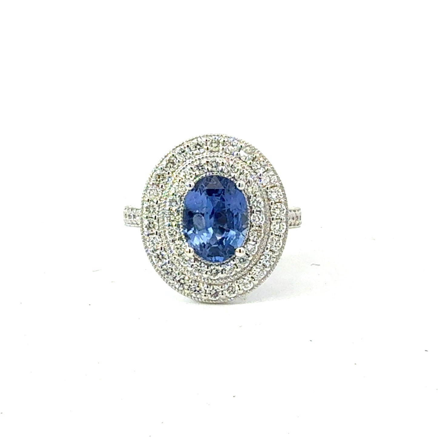 Natural Sapphire Diamond Ring Size 6.5 14k White Gold 3.7 TCW Certified $7,950 601544