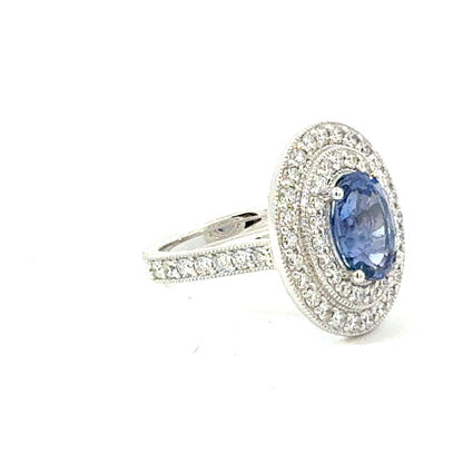 Natural Sapphire Diamond Ring Size 6.5 14k White Gold 3.7 TCW Certified $7,950 601544