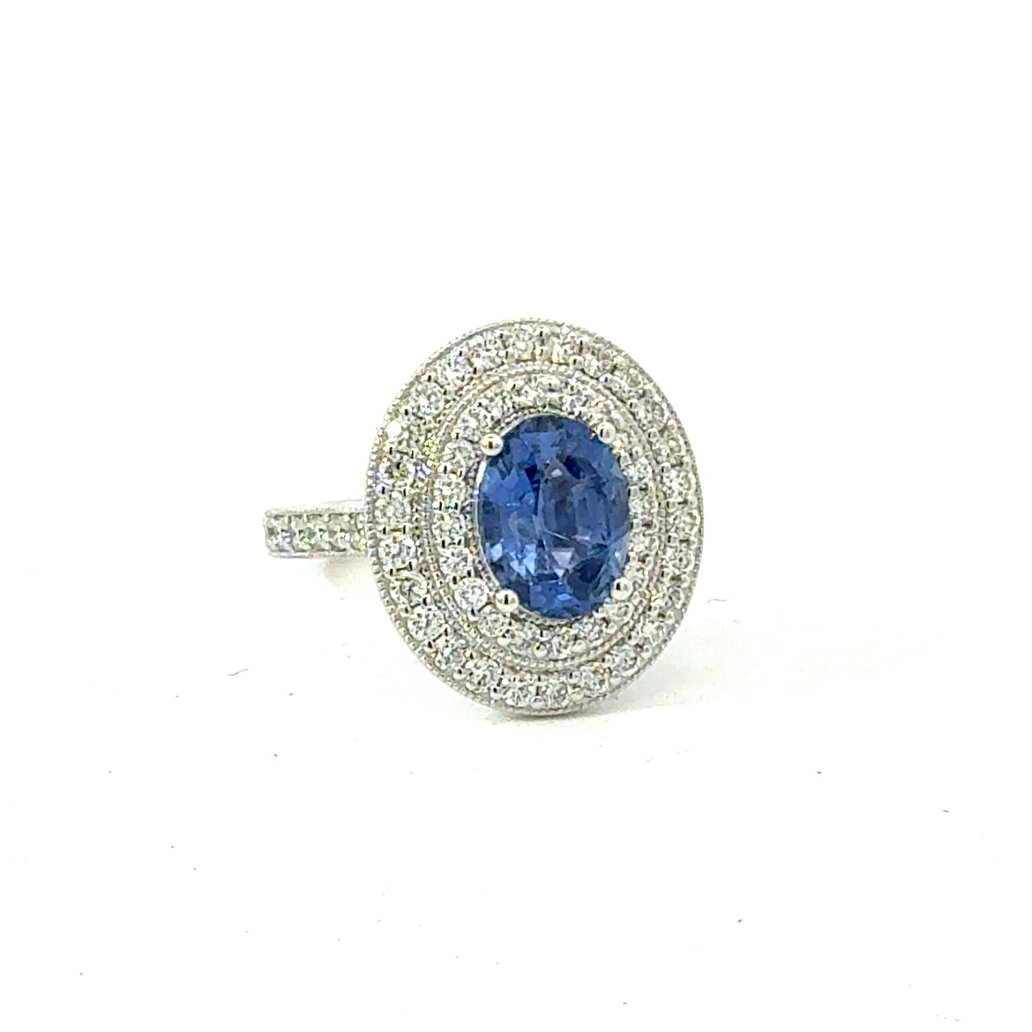 Natural Sapphire Diamond Ring Size 6.5 14k White Gold 3.7 TCW Certified $7,950 601544