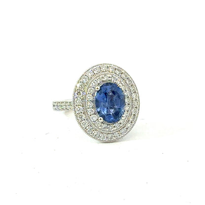 Natural Sapphire Diamond Ring Size 6.5 14k White Gold 3.7 TCW Certified $7,950 601544