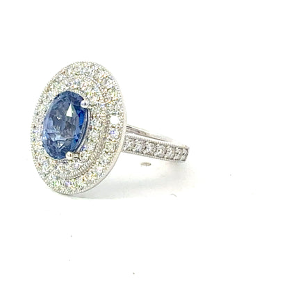 Natural Sapphire Diamond Ring Size 6.5 14k White Gold 3.7 TCW Certified $7,950 601544