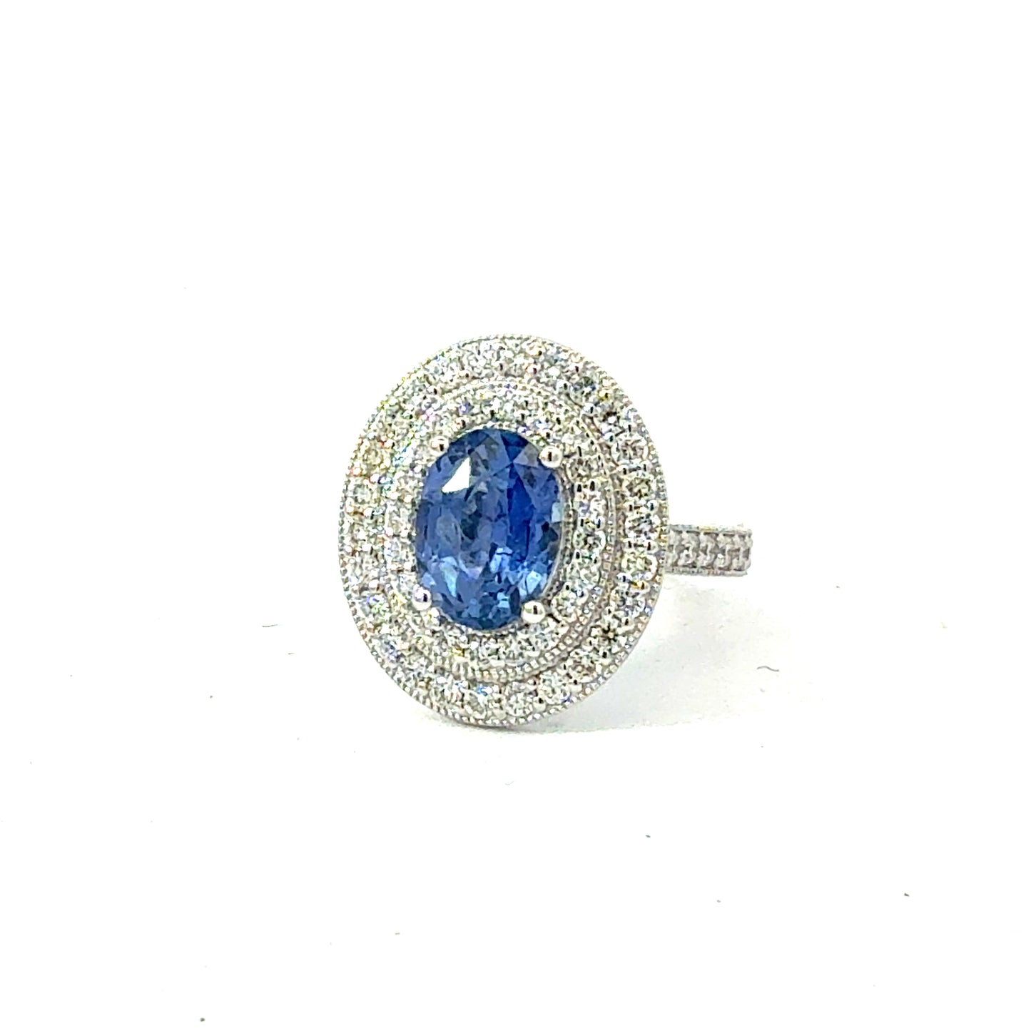 Natural Sapphire Diamond Ring Size 6.5 14k White Gold 3.7 TCW Certified $7,950 601544