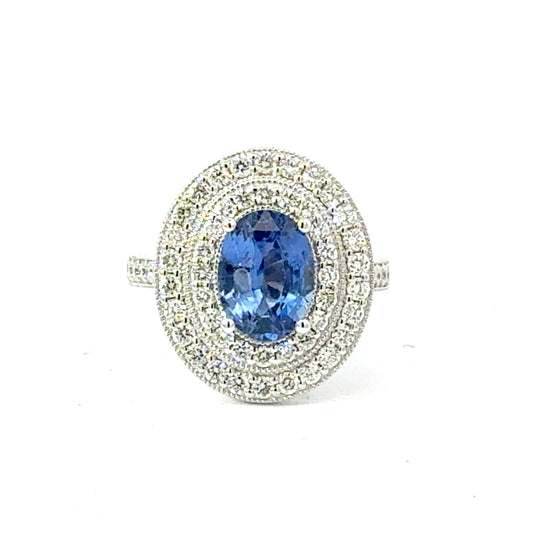 Natural Sapphire Diamond Ring Size 6.5 14k White Gold 3.7 TCW Certified $7,950 601544