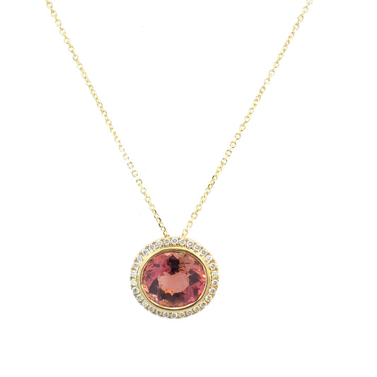 Natural Tourmaline Diamond Pendant 17" 14k Gold 6.93 TCW Certified $4,950 604479