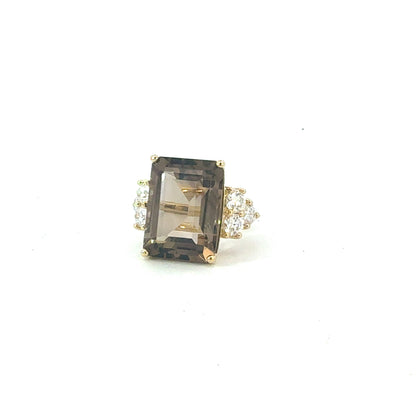 Natural Smokey Quartz Diamond Ring Size 7 14k Gold 15.09 TCW Certified $6,950 604481