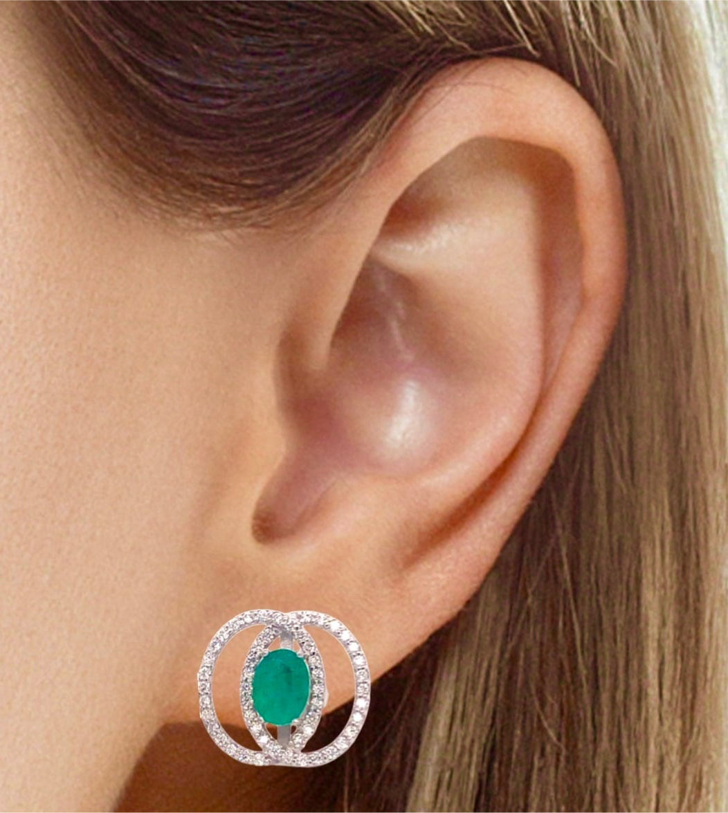 Diamond Emerald Earrings 14k White Gold 2.16 TCW Certified $6,950 018689