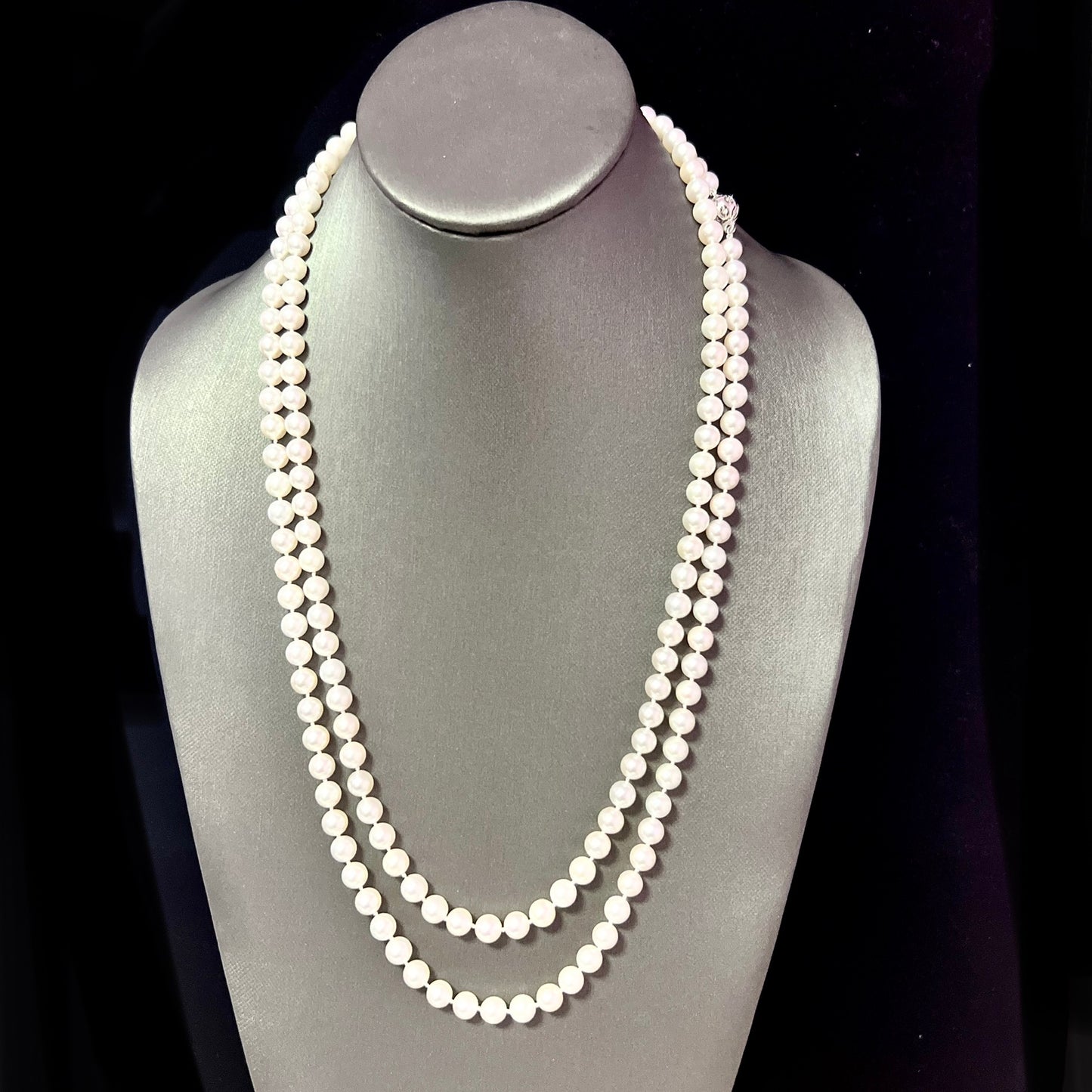 Natural Akoya Pearl Diamond Necklace 49" 18k White Gold 7 mm Certified $5,950 307927 - Certified Fine Jewelry