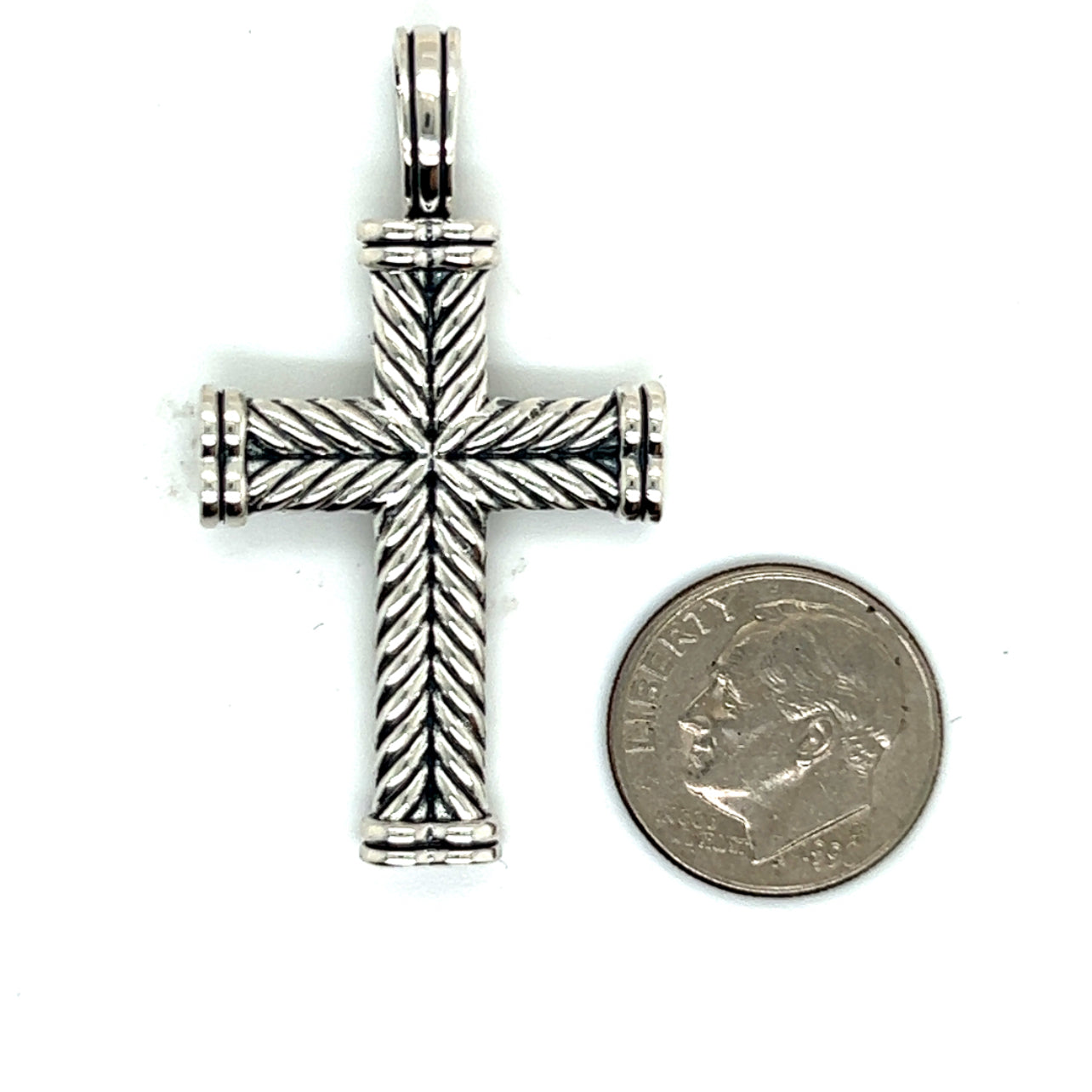 David Yurman Authentic Estate Chevron Silver Cross Pendant DY488