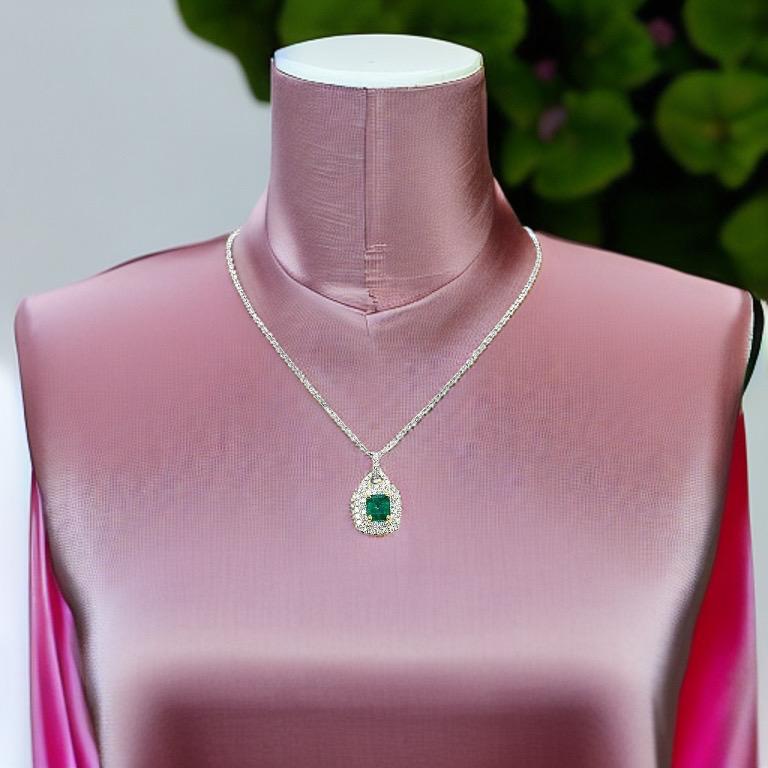 Diamond Emerald Necklace 18" 18k Gold 1.95 TCW Italy Certified $3,950 920739