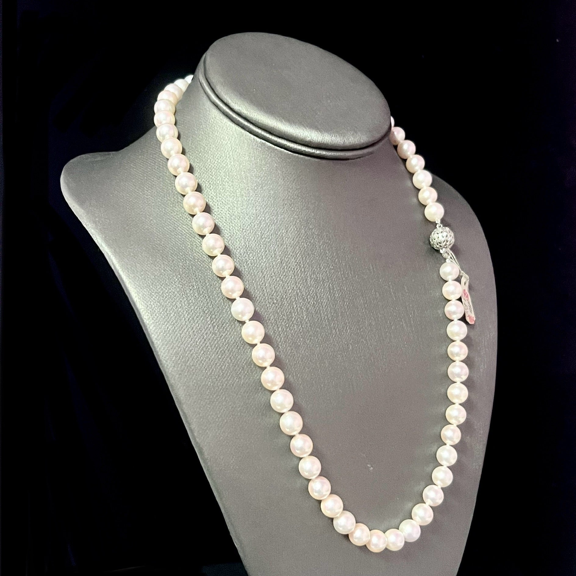 Akoya Pearl Diamond Necklace 21.5" 18k W Gold 8.5 mm Certified $4,950 311036