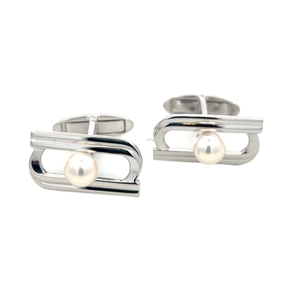 Mikimoto Estate Akoya Pearl Cufflinks Silver 6.15 mm M402