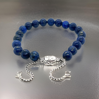 David Yurman Authentic Estate Lapis Lazuli Spiritual Beads Bracelet 6.6 - 8.5" Silver 8 mm DY498