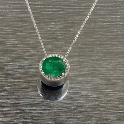 Natural Emerald Diamond Pendant Necklace 15" 14k WG 4.06 TCW Certified $6,950 215626 - Certified Fine Jewelry