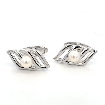 Mikimoto Estate Akoya Pearl Mens Cufflinks 6 mm Silver M407