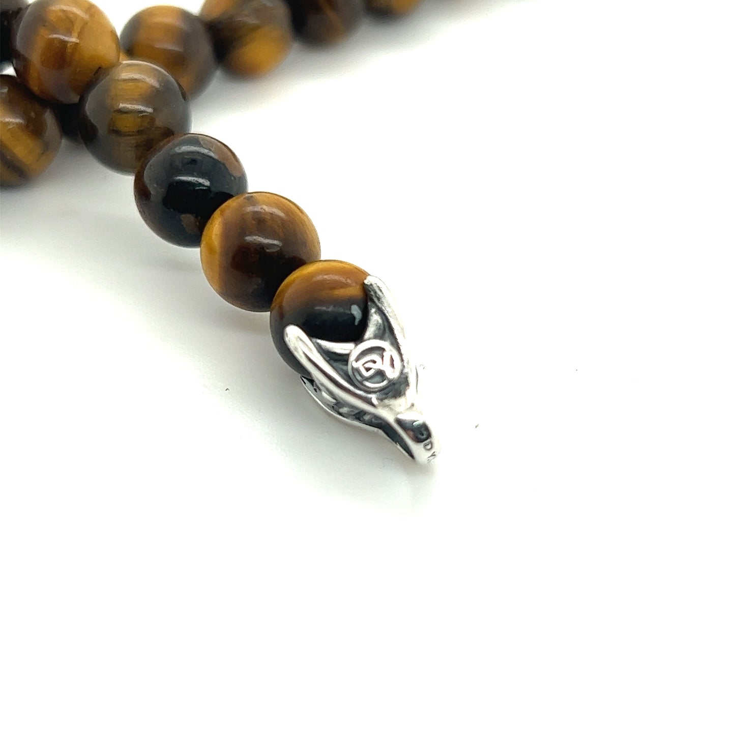 David Yurman Authentic Estate Tiger Eye Prayer Bead Bracelet 8" Silver DY293