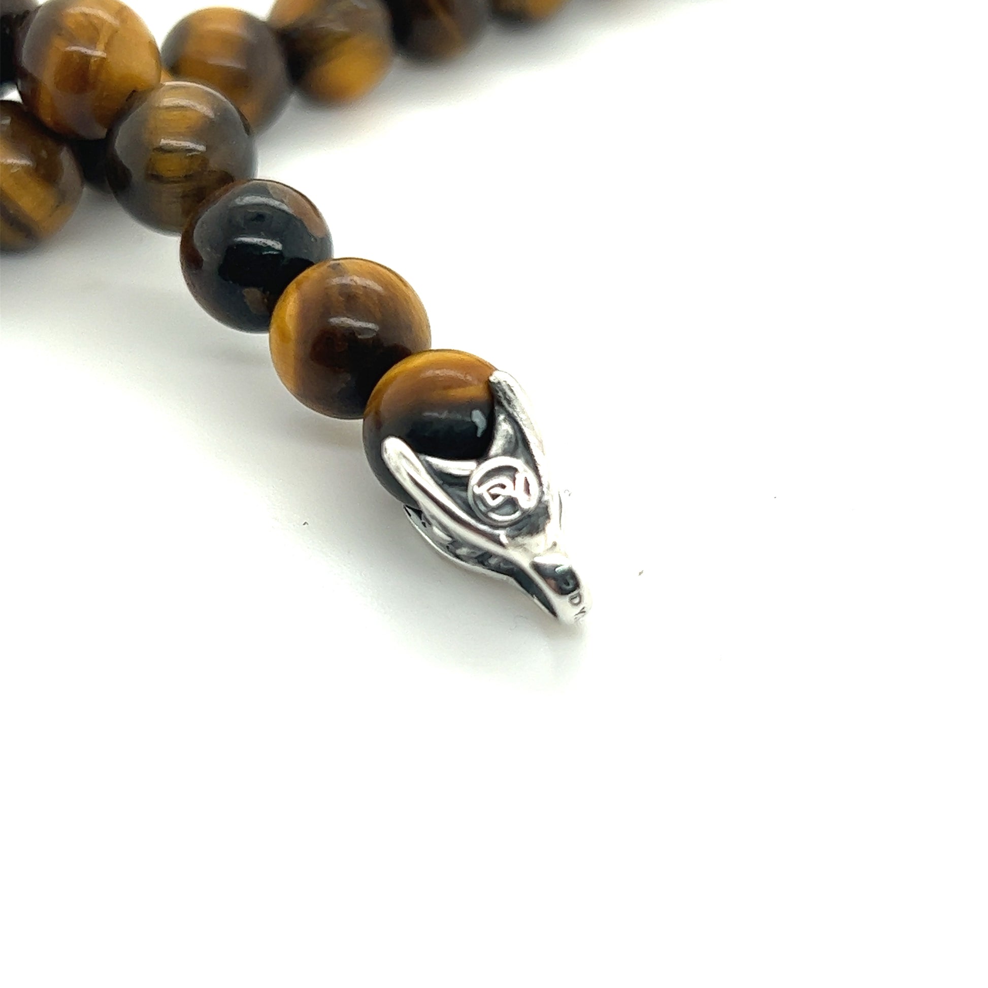 David Yurman Authentic Estate Tiger Eye Prayer Bead Bracelet 8" Silver DY293