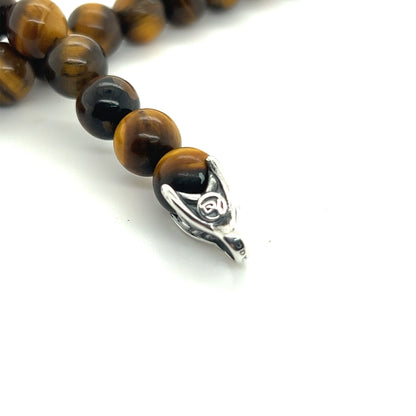 David Yurman Authentic Estate Tiger Eye Prayer Bead Bracelet 8" Silver DY293