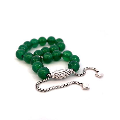 David Yurman Authentic Estate Green Onyx Spiritual Beads Bracelet 6.6 - 8.5" Silver 8 mm DY502