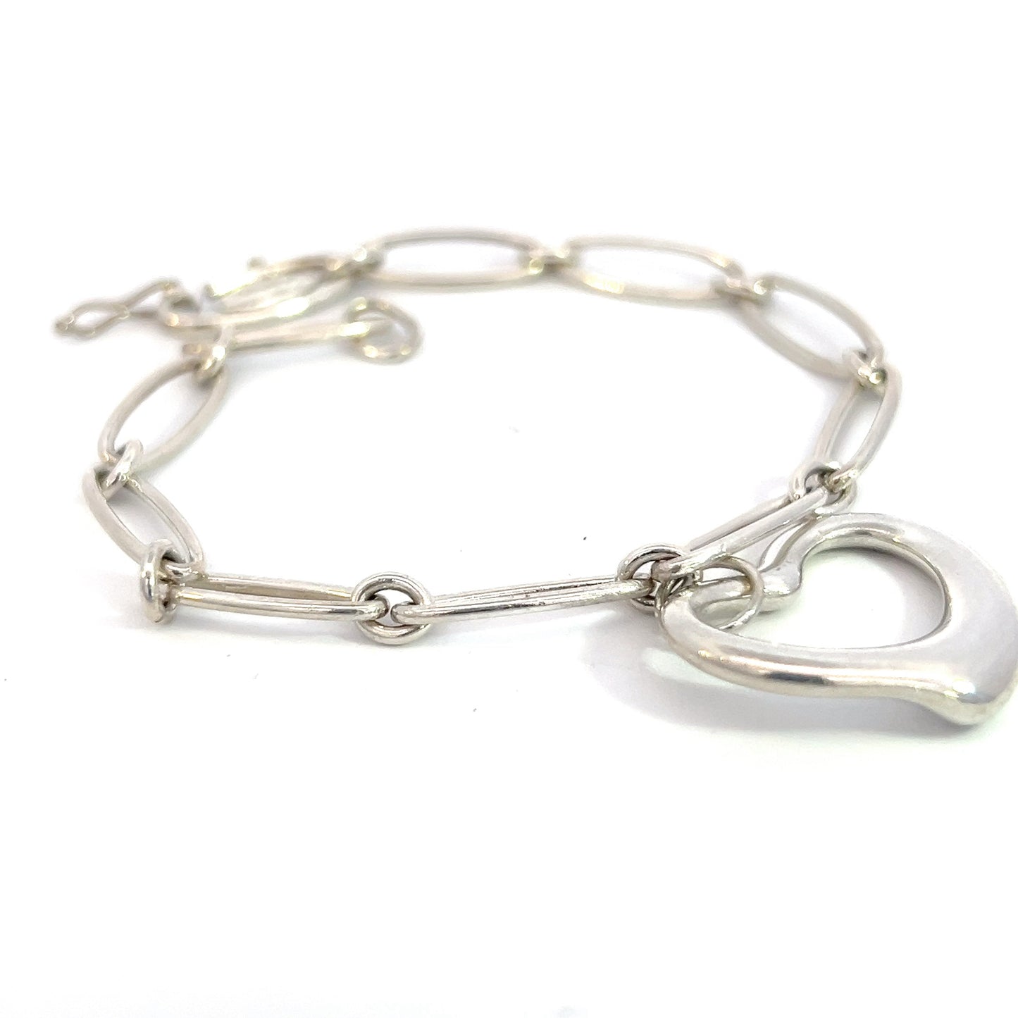 Tiffany & Co Estate Bracelet with Heart 7" Silver By Elsa Peretti TIF523