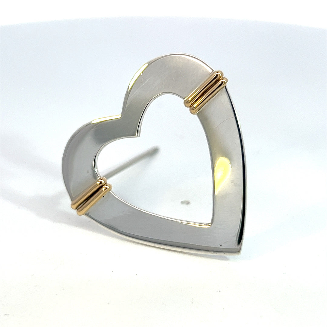 Tiffany & Co Estate Heart Brooch Pin 18k Y Gold Sterling Silver TIF675