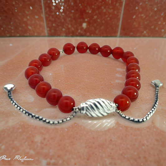 David Yurman Authentic Estate Carnelian Spiritual Beads Bracelet 6.6 - 8.5" Silver 8 mm DY496