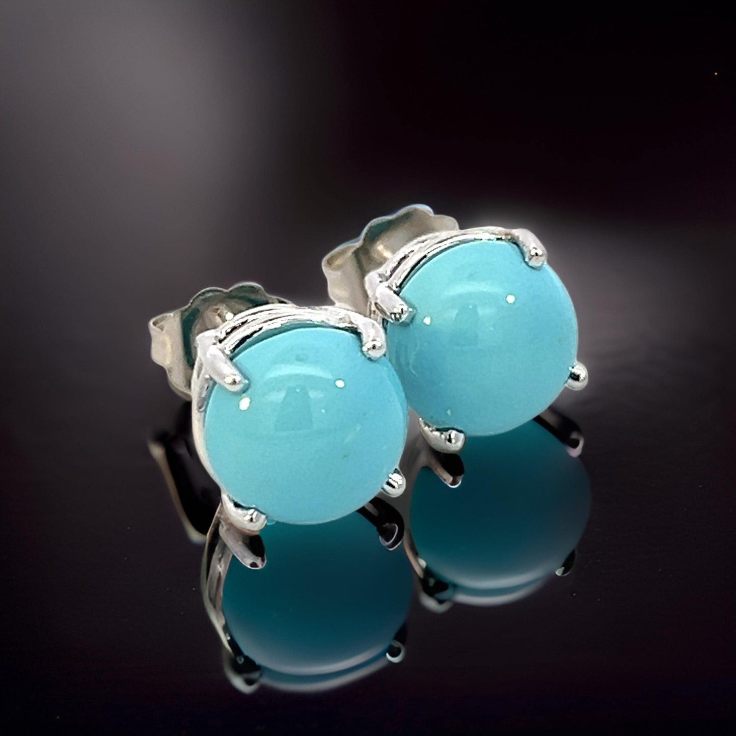 Natural Persian Turquoise Stud Earrings 14k White Gold 5.01 Cts Certified $1,290 311050