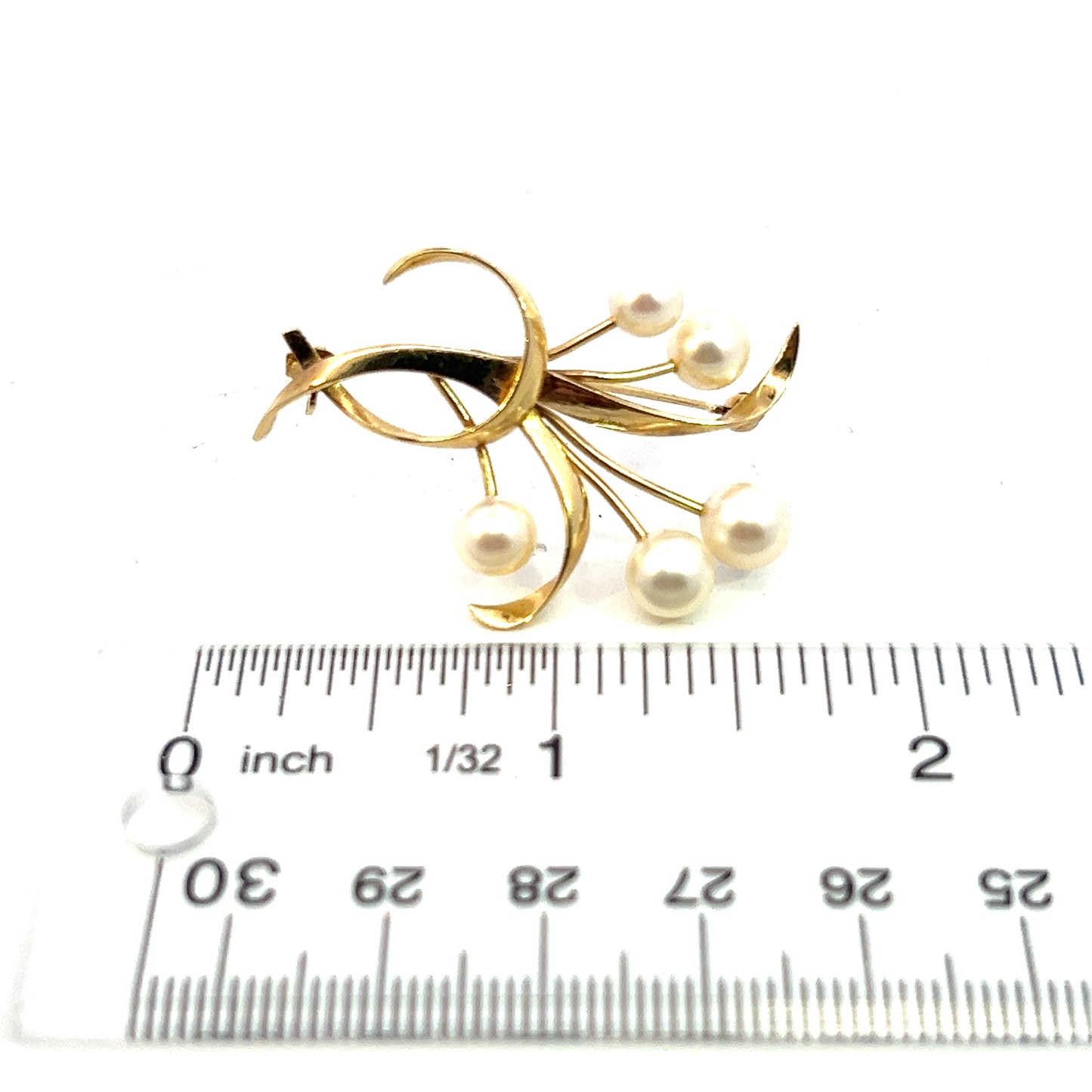 Mikimoto Estate Akoya Pearl Brooch 1.5 x 1" 14k Y Gold 6.60-5.50 mm M370