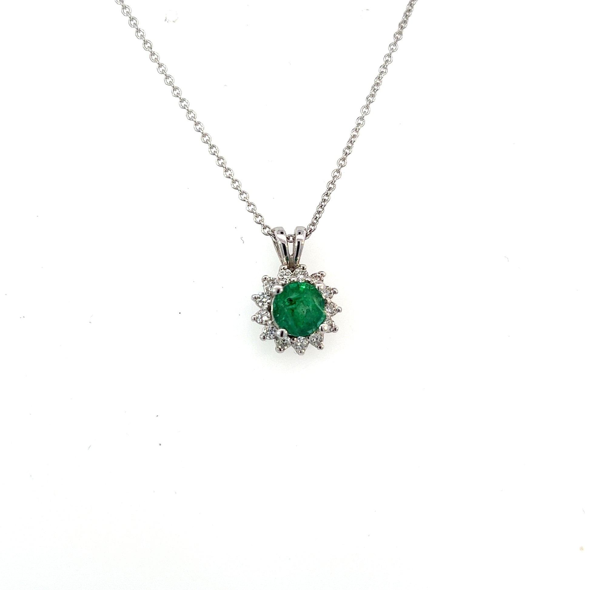 Natural Emerald Diamond Pendant With Chain 17.5" 14k WG 1.35 TCW Certified $4,975 216665 - Certified Fine Jewelry