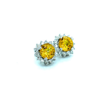Natural Yellow Sapphire Diamond Stud Earrings 14k WG 4.64 TCW Certified $5,975 216661