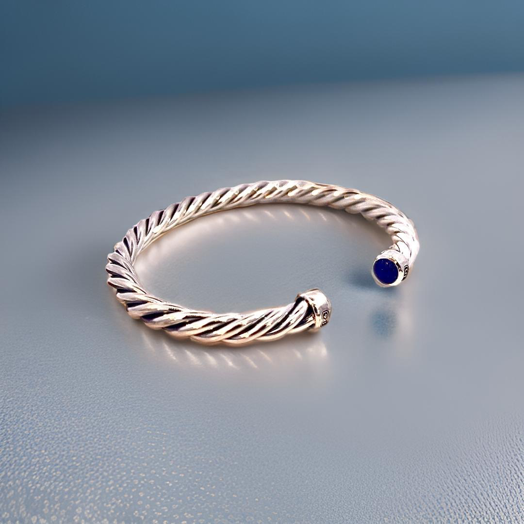 David Yurman Authentic Estate Mens Lapis Lazuli Cable Cuff Bracelet 7" Silver 6 mm DY480