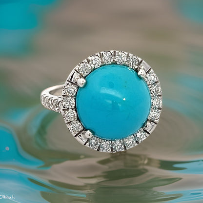 Natural Persian Turquoise Diamond Ring 6.5 14k WG 8.33 TCW Certified $5,950 310657