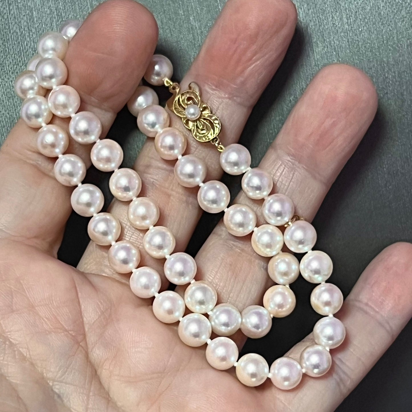 Mikimoto Estate Akoya Pearl Necklace 17" 18k Y Gold 8 mm Certified $11,450 311934