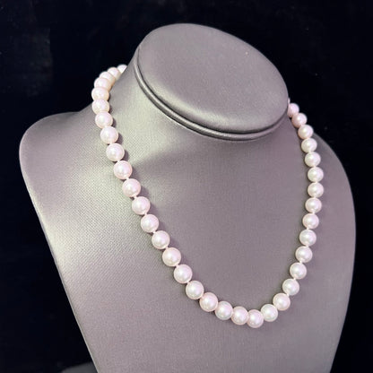 Akoya Pearl Necklace with Diamond Clasp 17" 14k Y Gold 8.5 mm Certified $7,490 210641