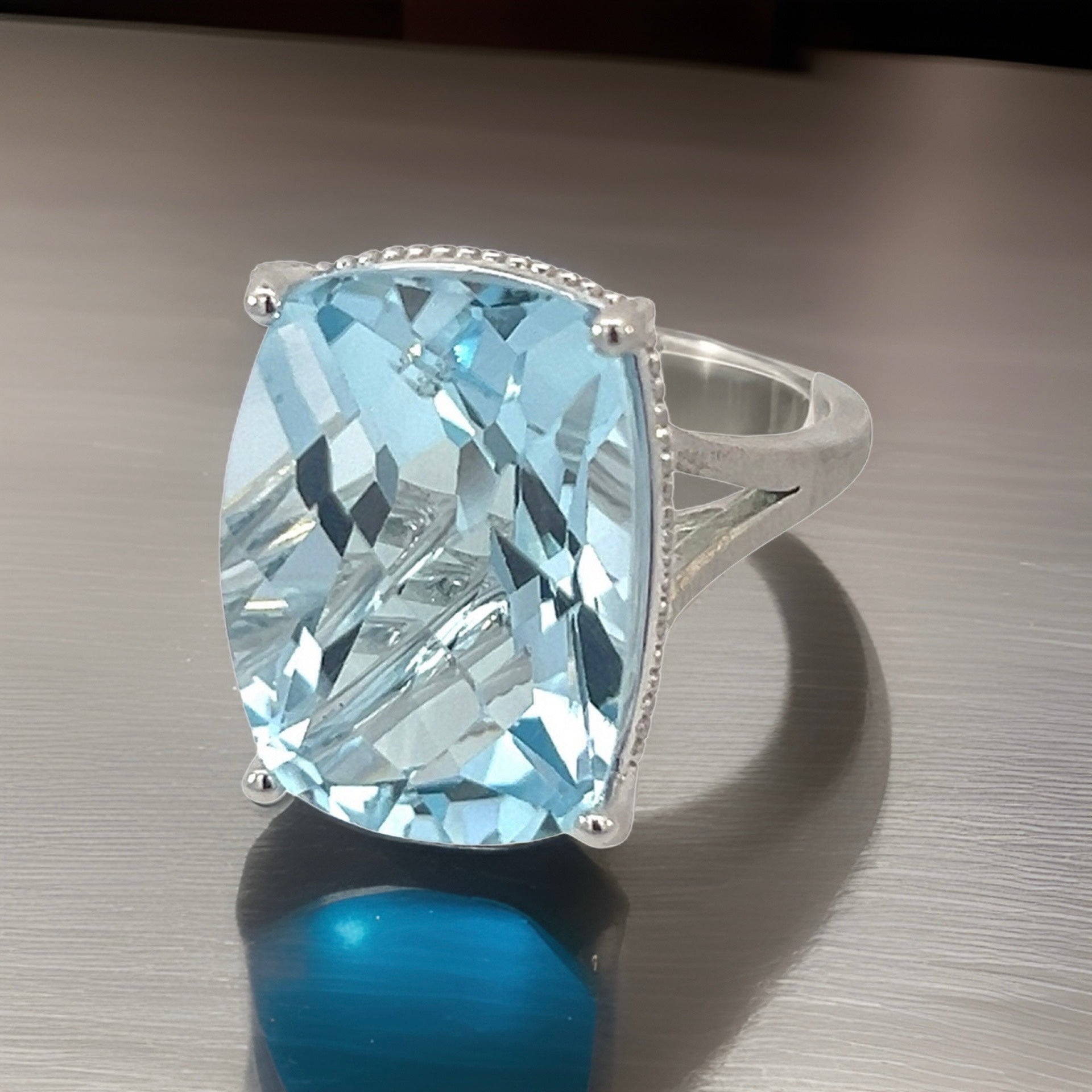 Natural Solitaire Blue Topaz Ring 6.5 14k W Gold 19.58 Cts Certified $3,950 310546