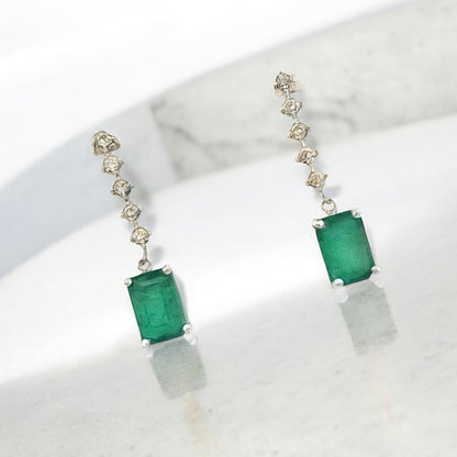 Natural Emerald Diamond Dangle Earrings 14k W Gold 3 TCW Certified $5,950 111555