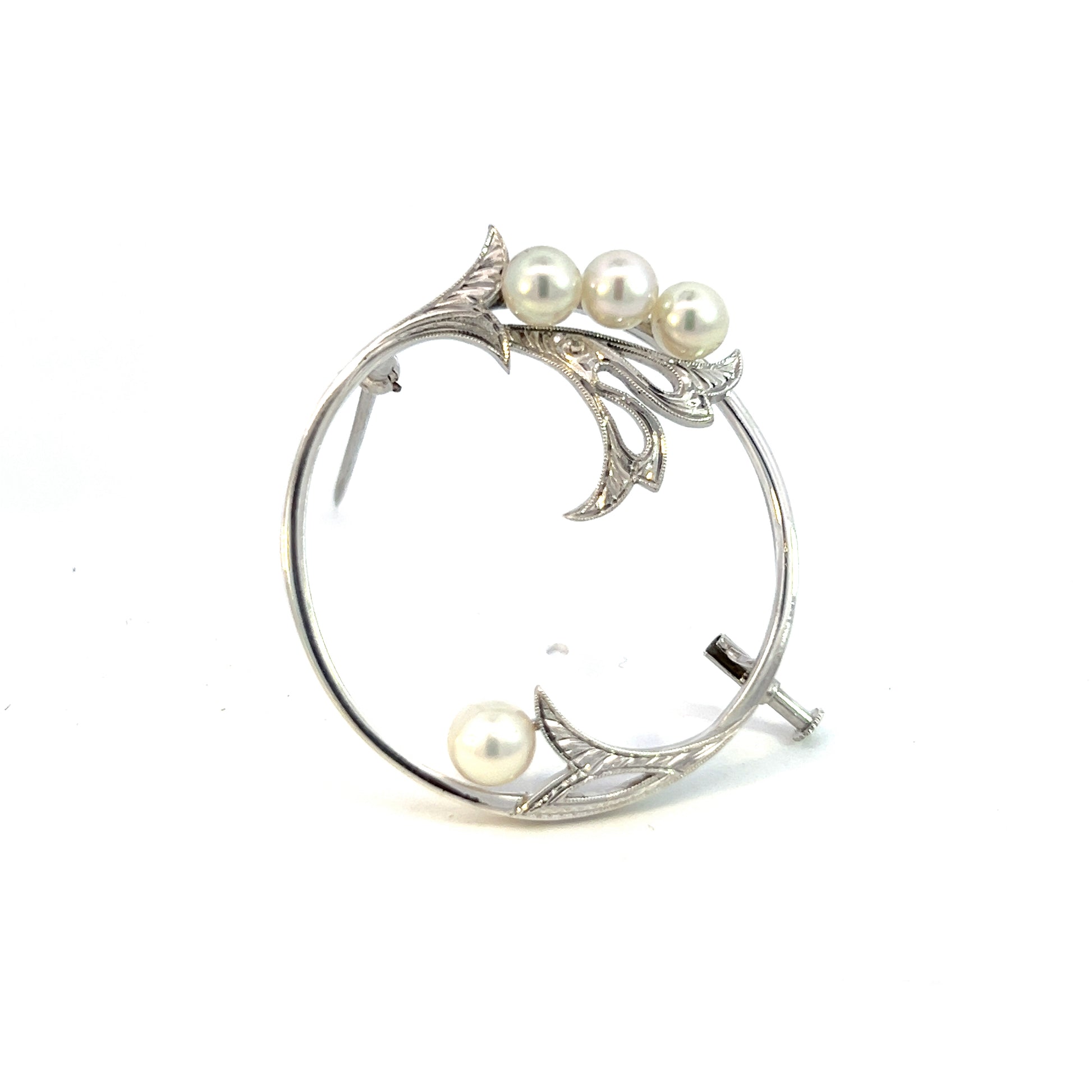 Mikimoto Estate Akoya Pearl Brooch Sterling Silver 5 mm M342 - Certified Fine Jewelry