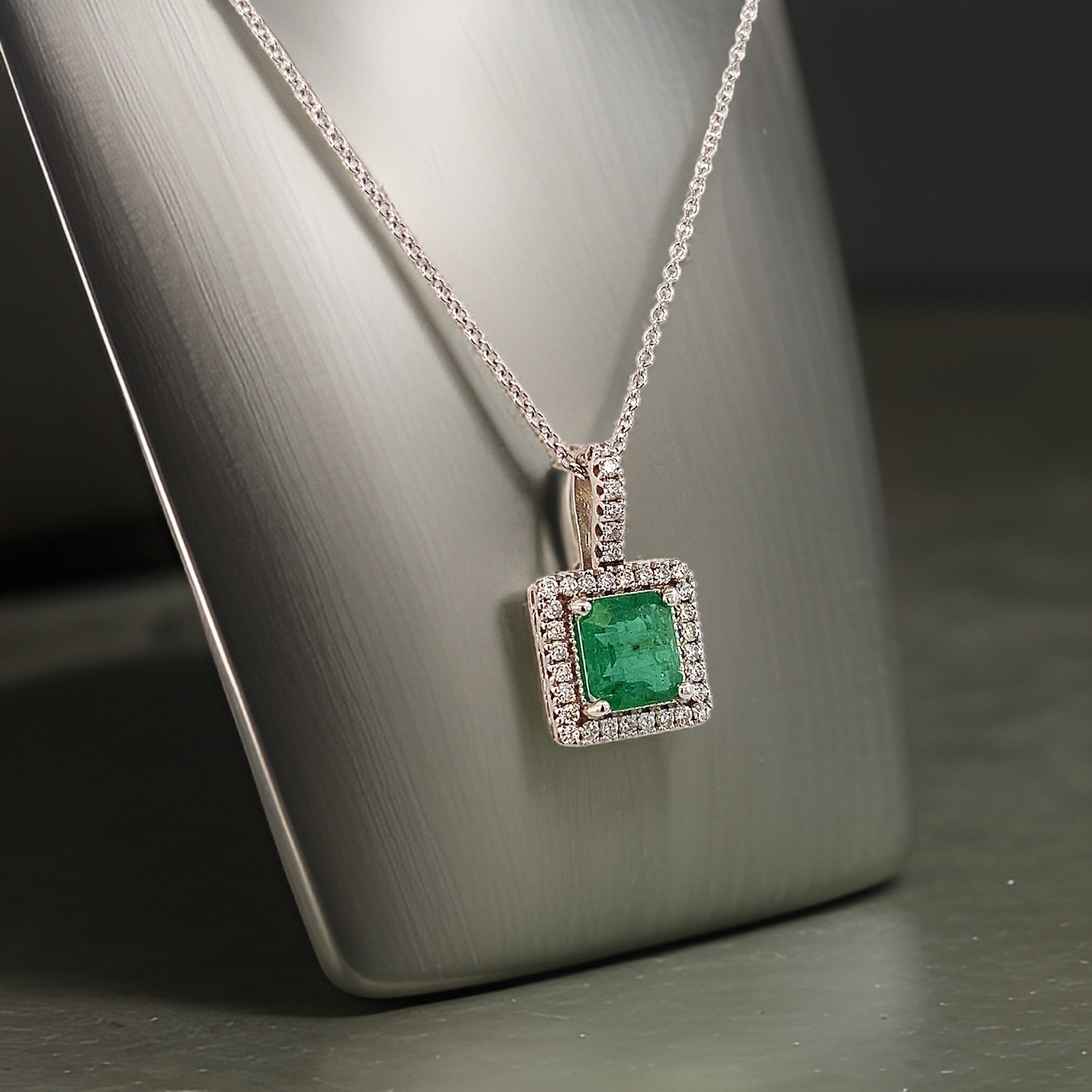 Natural Emerald Diamond Pendant 18" 14k WG 2 TCW Certified $4,950 309026
