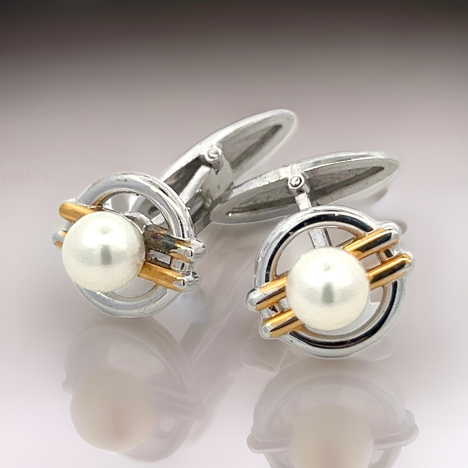 Mikimoto Estate Akoya Pearl Cufflinks Silver 6.60 mm M403