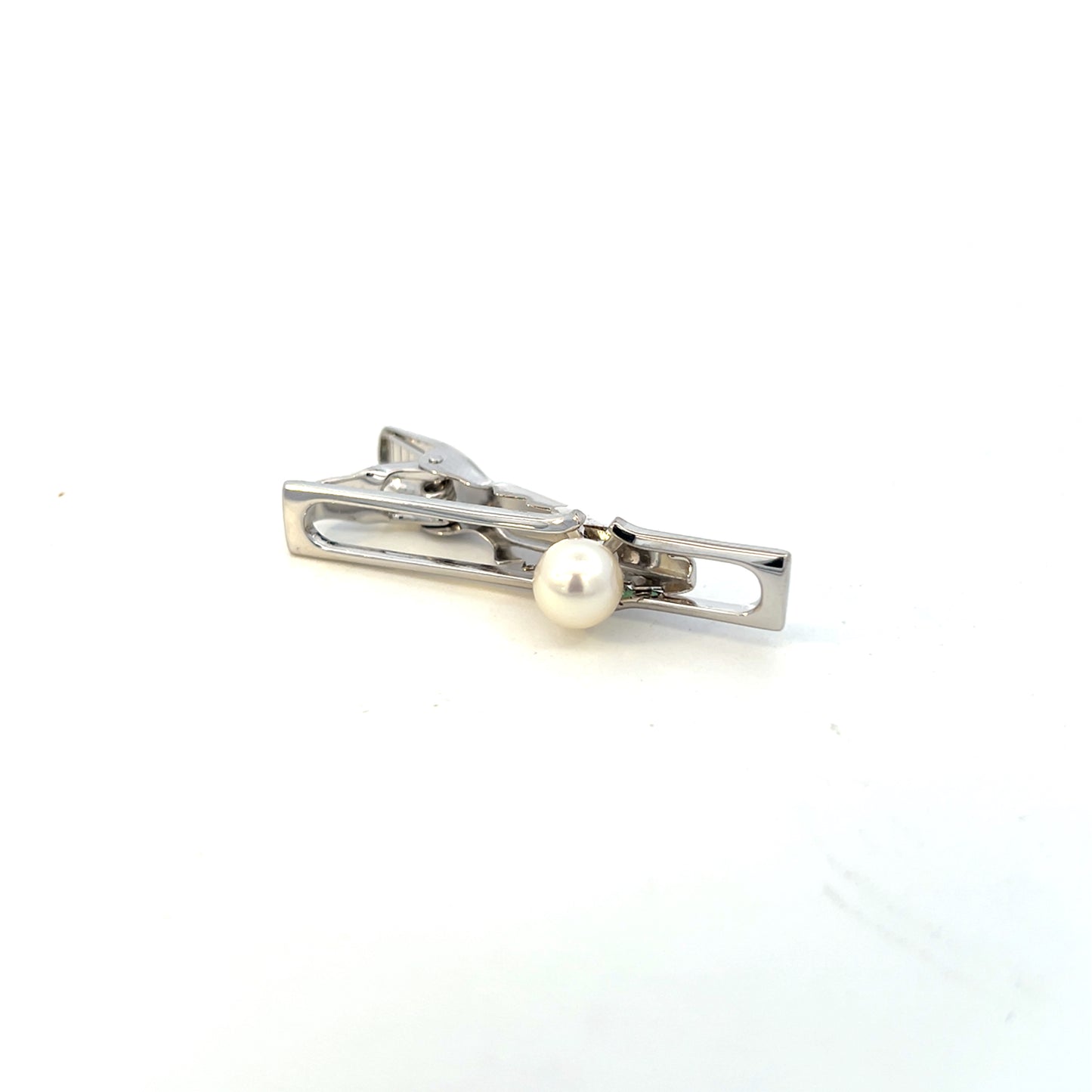 Mikimoto Estate Akoya Pearl Mens Tie Clip 7 mm Silver M413