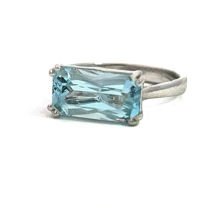 Natural Solitaire Aquamarine Ring Size 6.5 14k W Gold 2.71 Cts Certified $2,490 401572