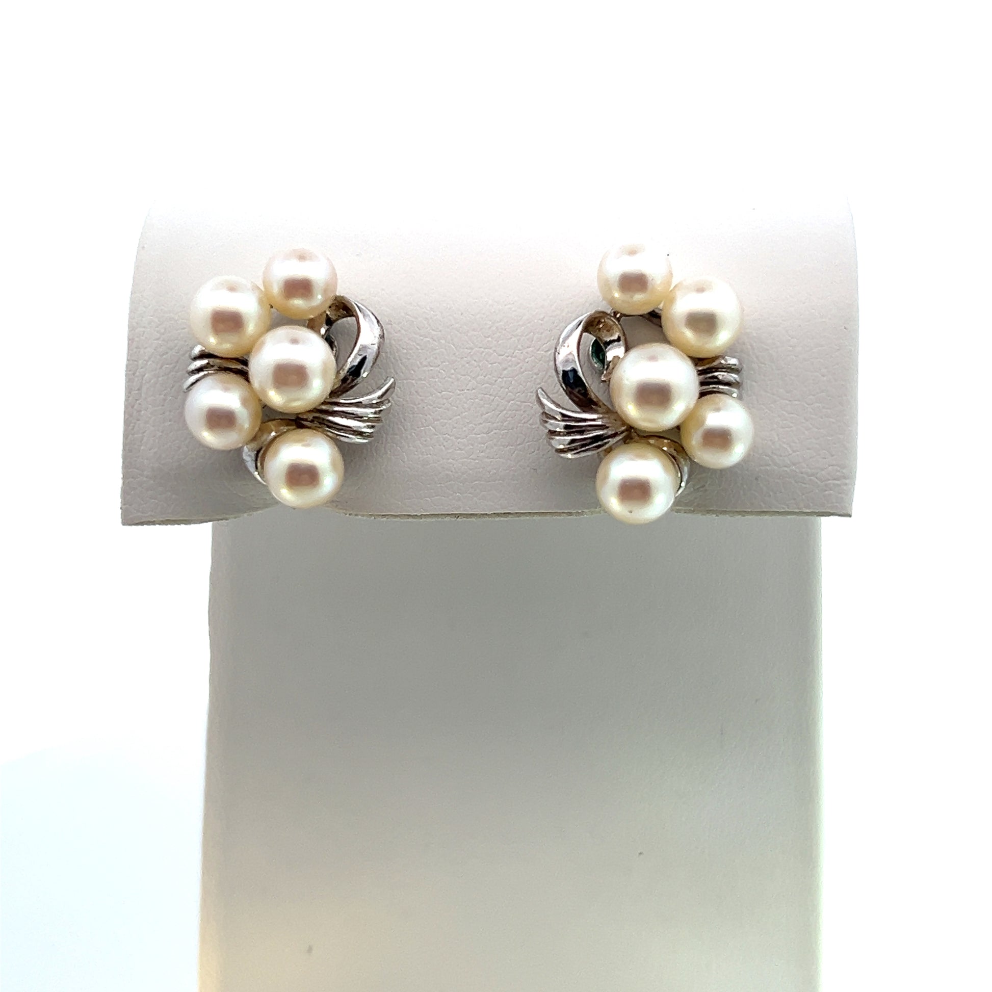 Mikimoto Estate Akoya Pearl Screw on Earrings Sterling Silver 5-6 mm 6.4 Grams M366