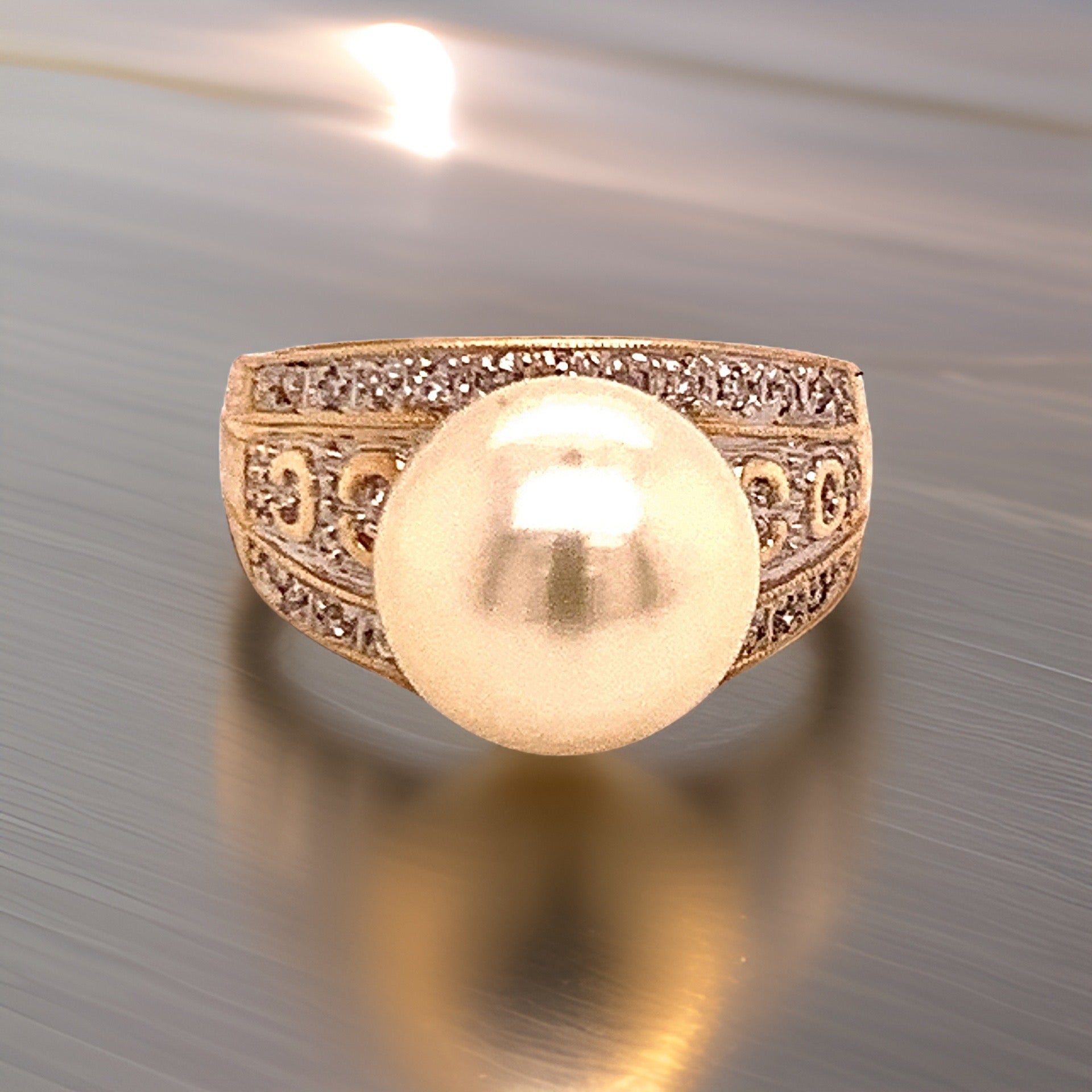 Natural South Sea Pearl Diamond Ring 7 14k Yellow Gold 0.14 CTs Certified $6,950 911035