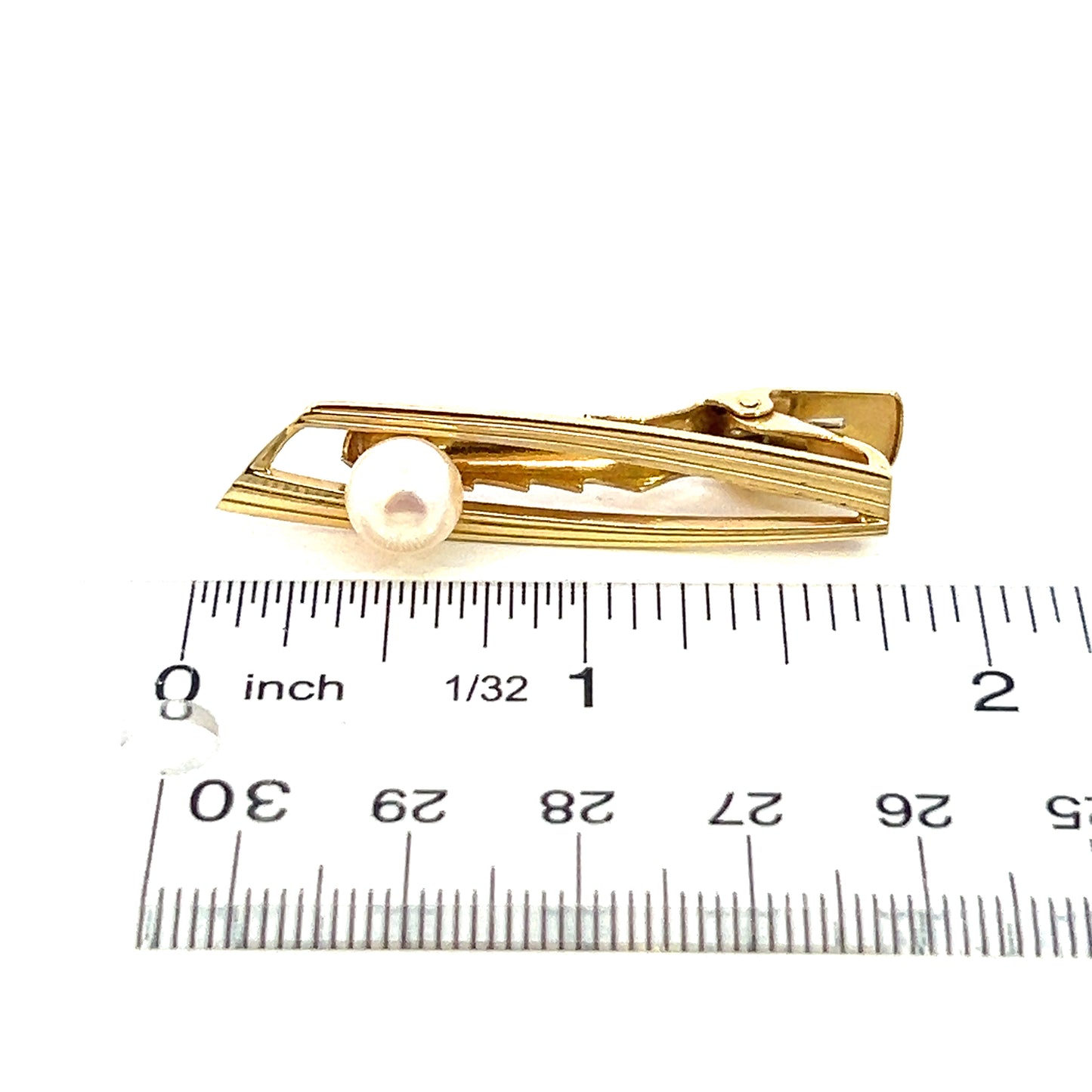 Mikimoto Estate Akoya Pearl Tie Clip 45 mm 14k Y Gold 7.70 mm M369