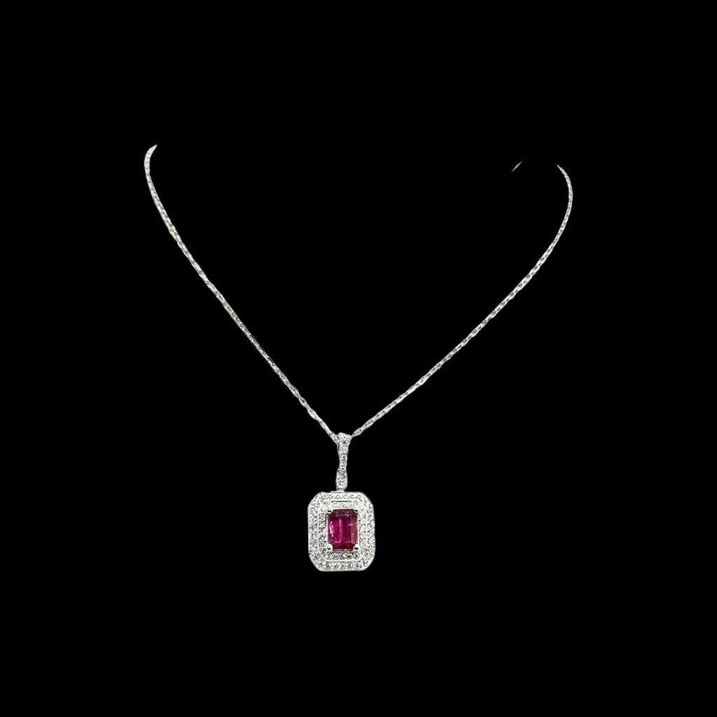 Diamond Rubellite Tourmaline Necklace 18" 18k Gold 1.80 TCW Certified $4,950 921140