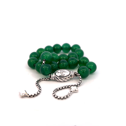 David Yurman Authentic Estate Green Onyx Spiritual Beads Bracelet 6.6 - 8.5" Silver 8 mm DY502