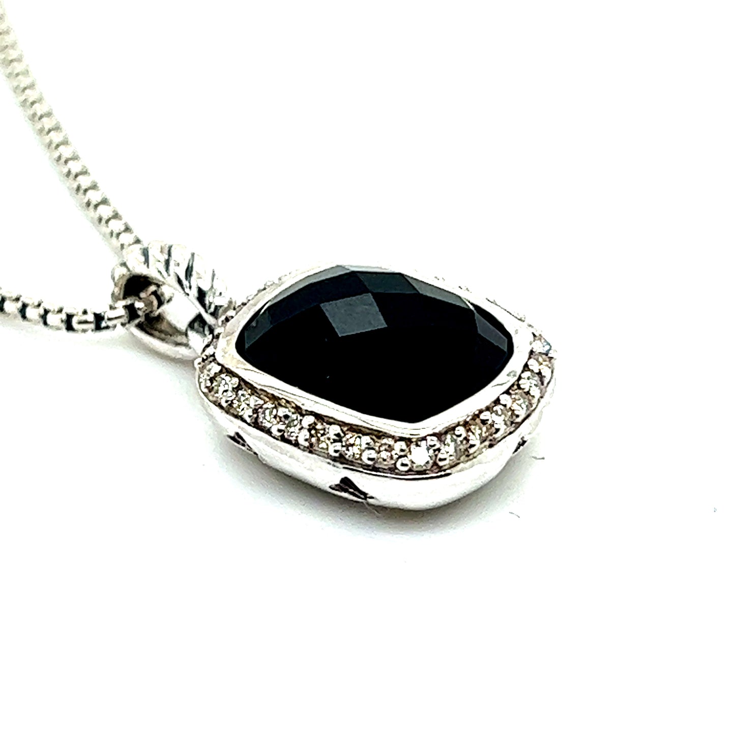 David Yurman Authentic Estate Onyx Noblesse Pendant Necklace 16" Silver 0.25 Cts DY231 - Certified Fine Jewelry