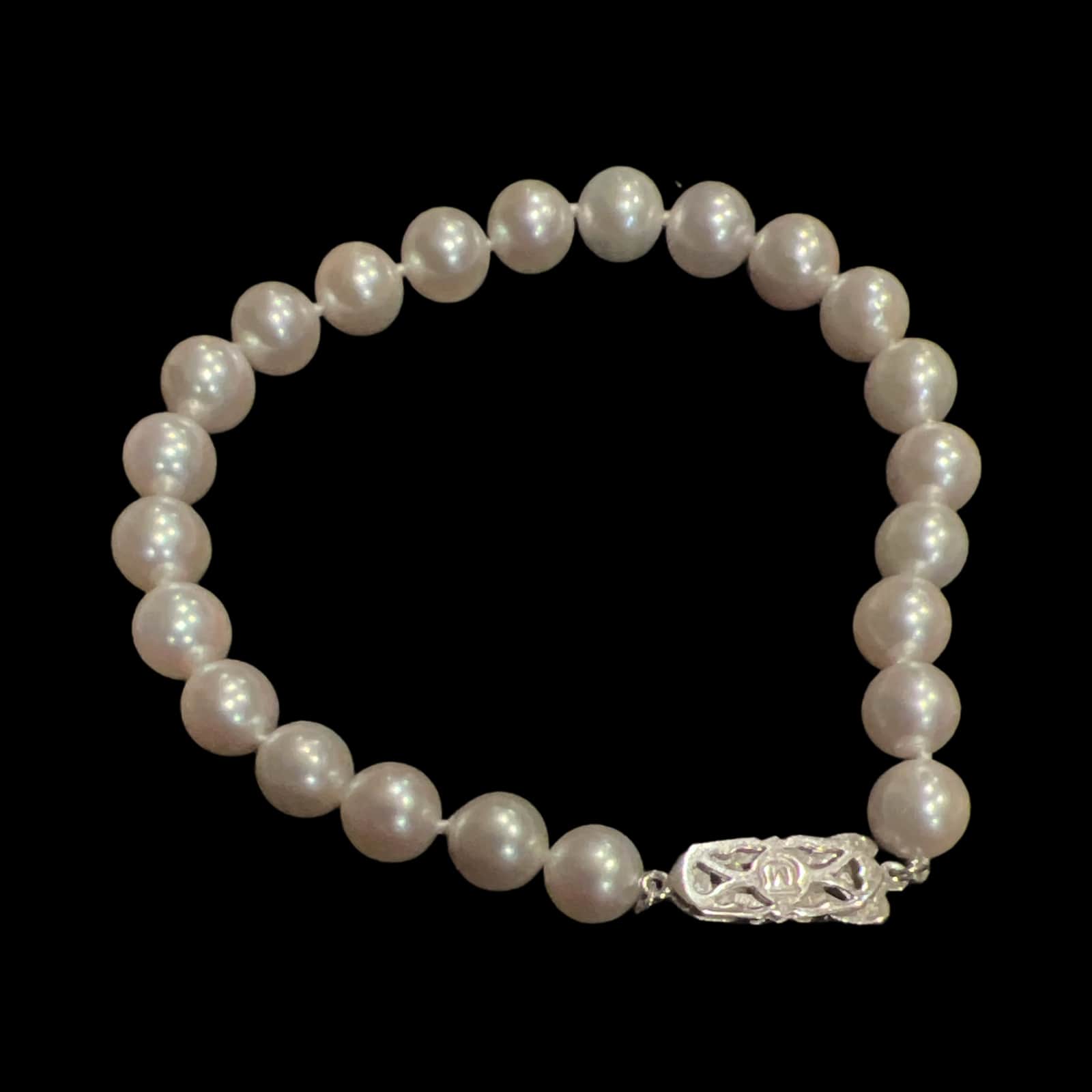 Mikimoto Estate Akoya Pearl Bracelet 8" Silver 7.5-8 mm M406